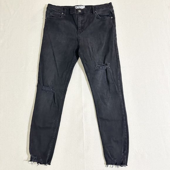 Free People High Rise Distressed Skinny Jeans Women Size 30 Black - Picture 1 of 11